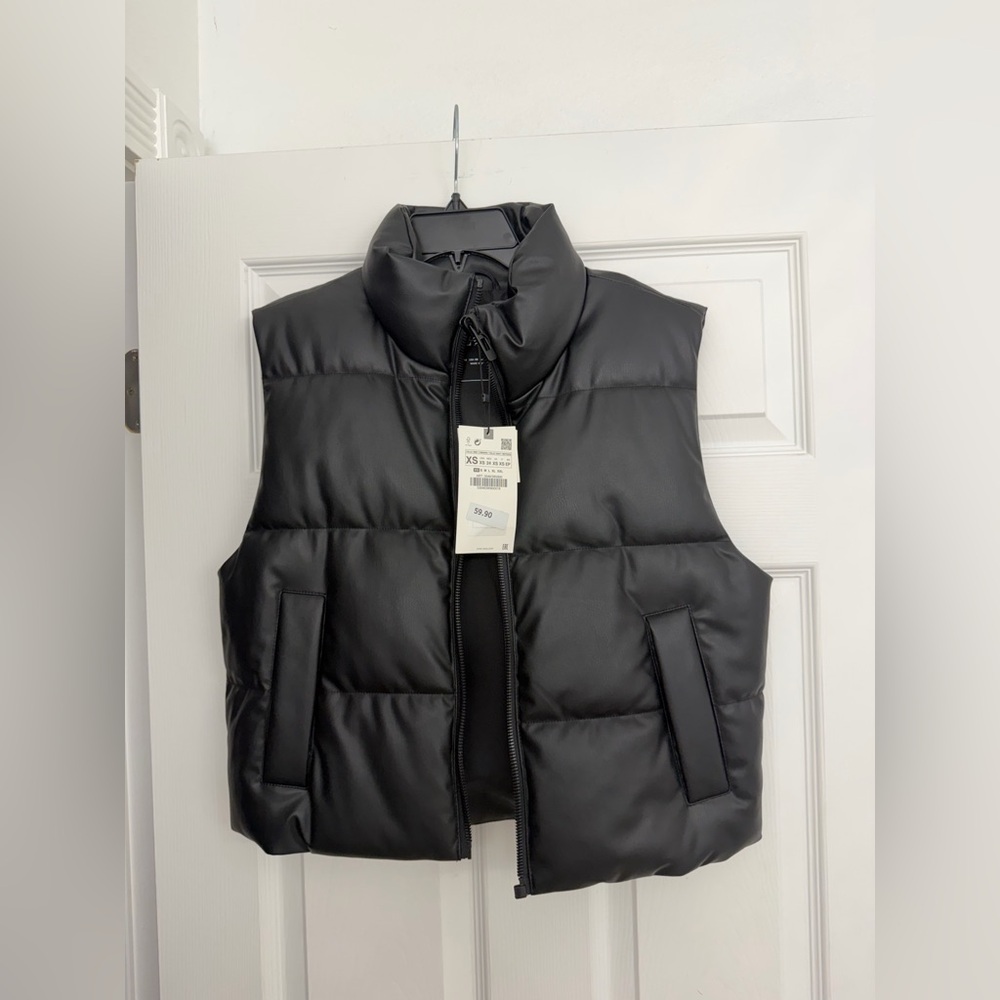 ZARA Black Faux Leather Vest XS - NWT